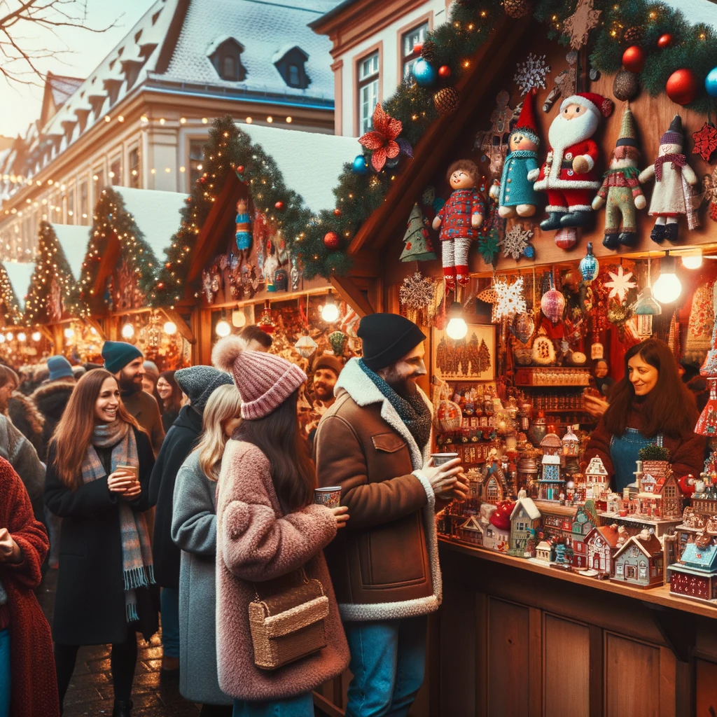 クリスマスマーケットを楽しむ人々